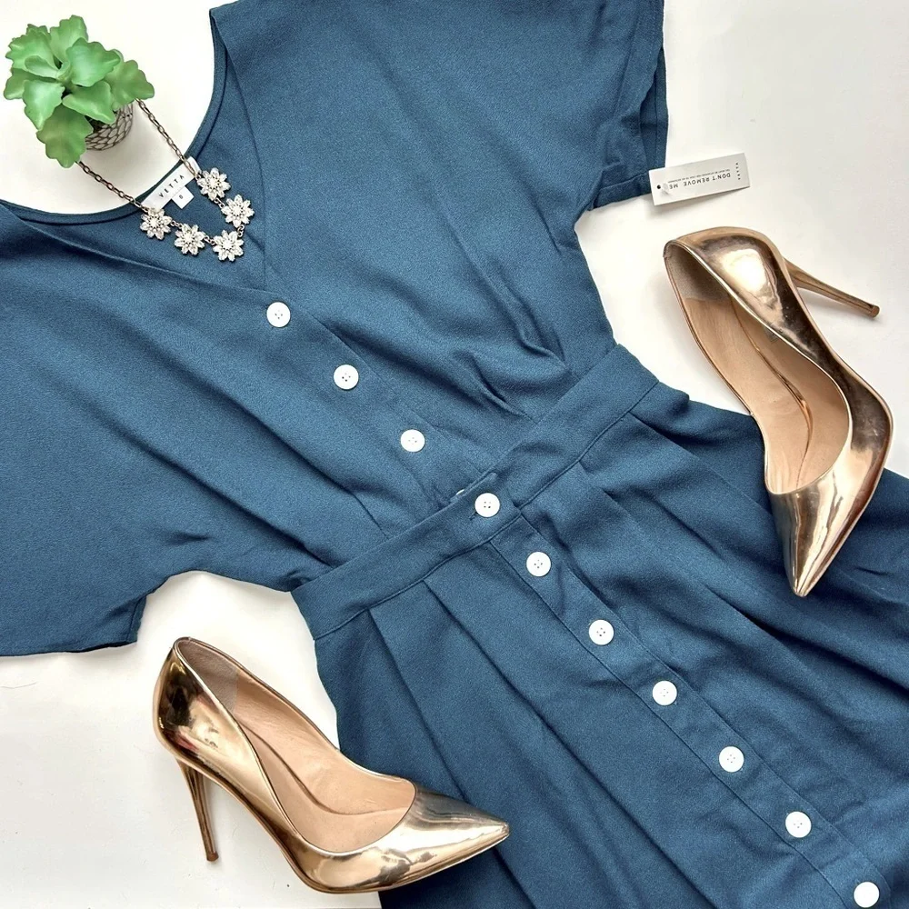 Vetta Capsule Blue Two Piece Midi Dress Convertible Skirt Set Size 0 XS NWT